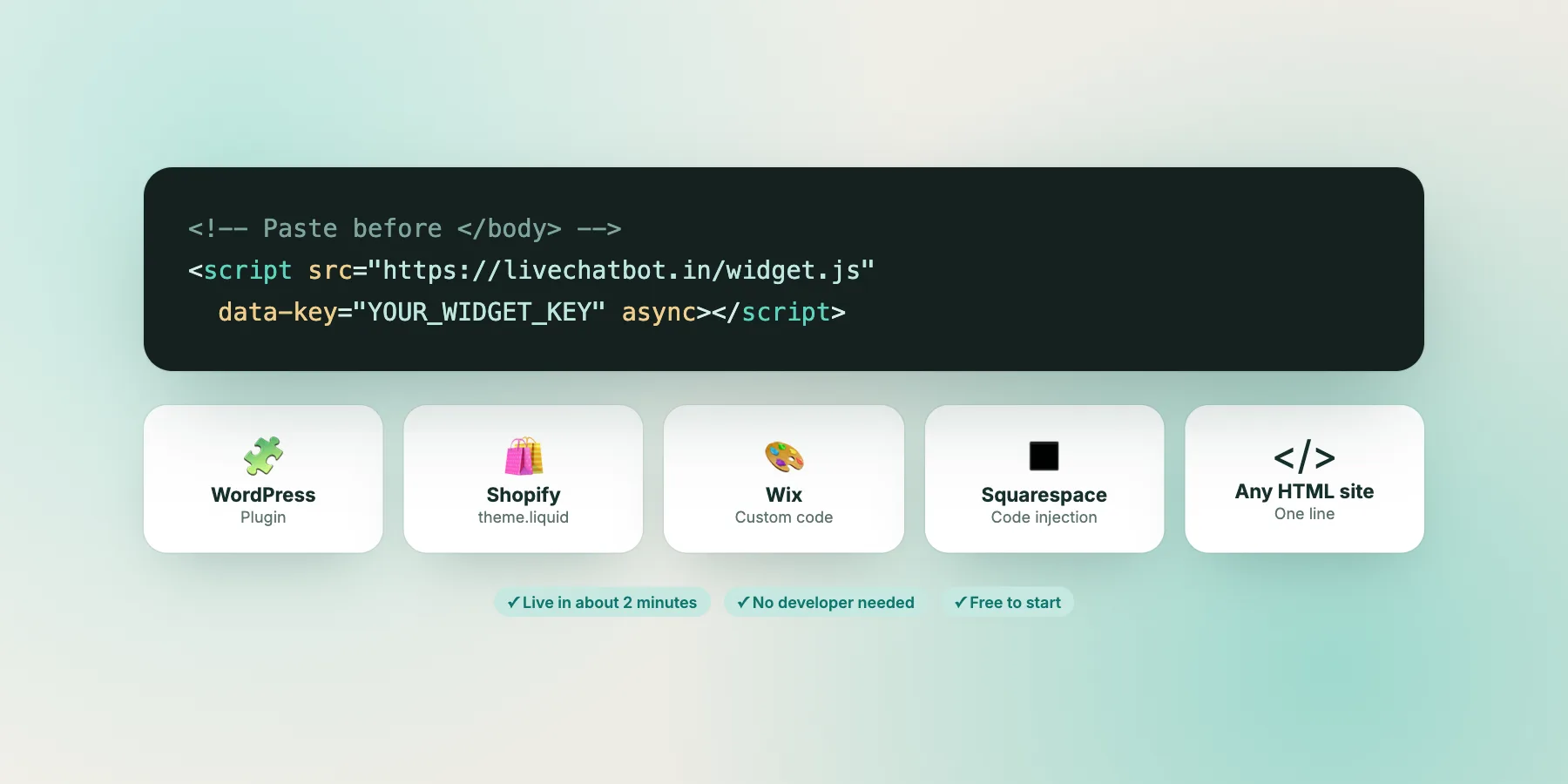 One-line install code and supported platforms