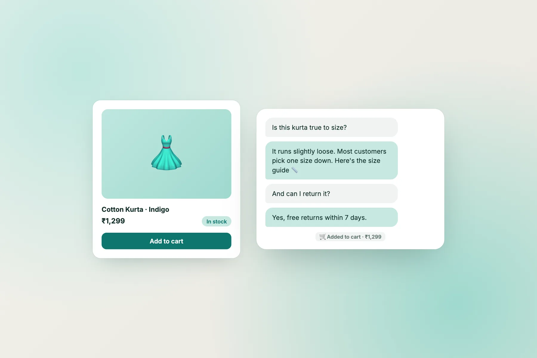 Shopper asking about sizes and returns