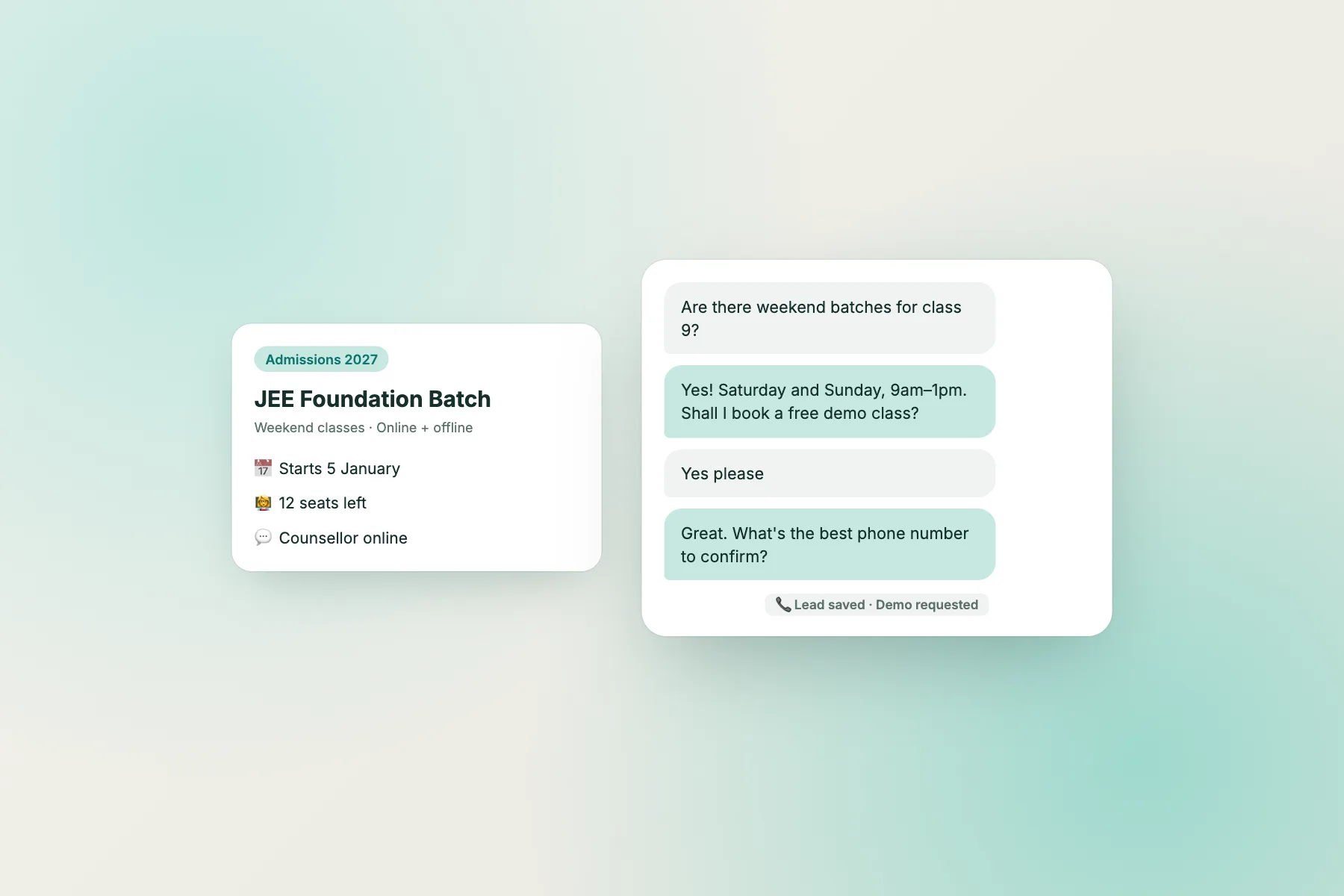Parent asking about weekend batches and booking a demo