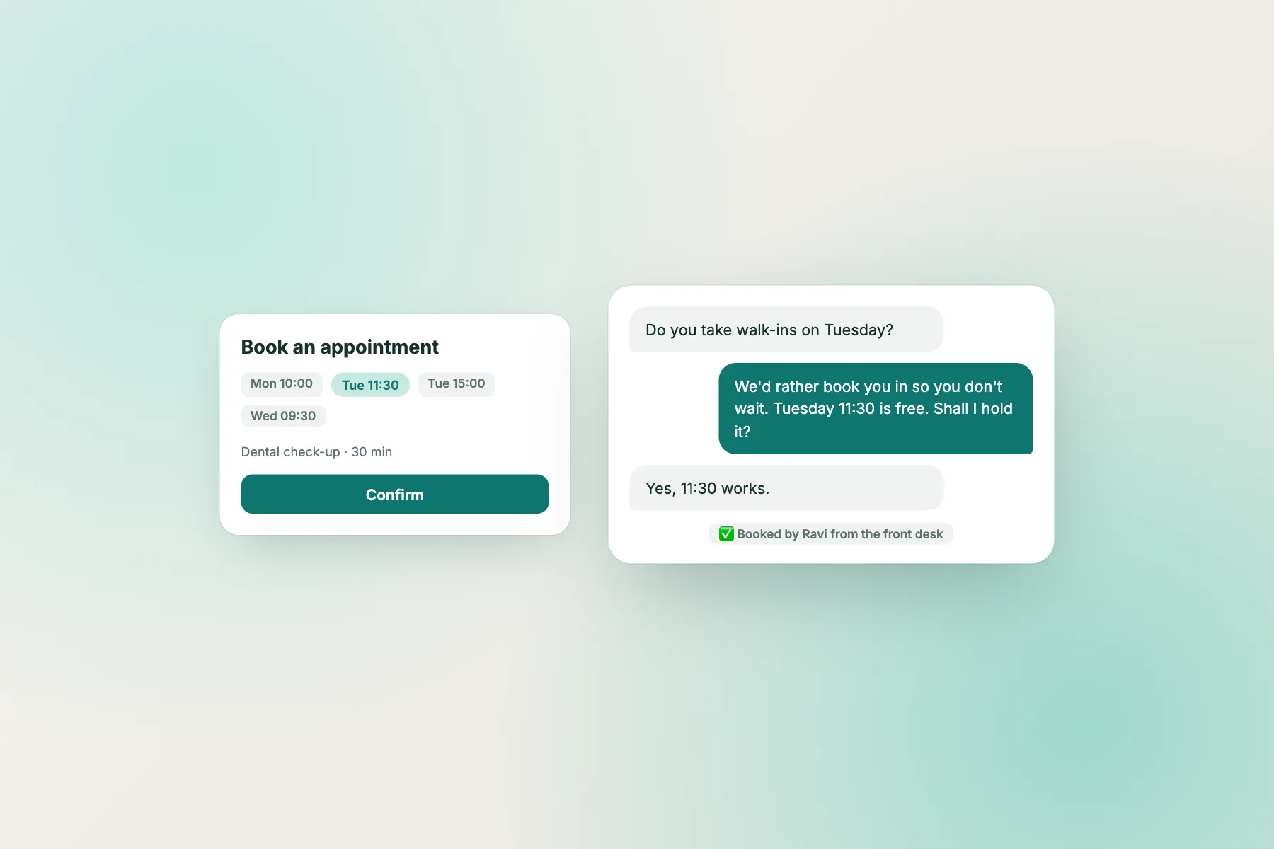 Patient booking an appointment slot in chat